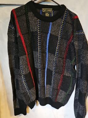 Vintage croft & barrow Black Crewneck Sweater with Red, Blue & Green Stripes